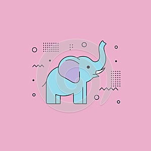 Cute Blue Elephant Illustration with Raised Trunk on Pink Background