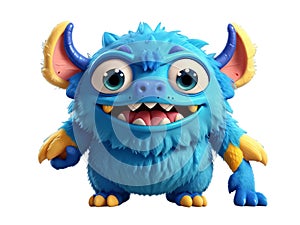 Cute blue furry monster on a transparent background