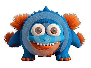 Cute blue furry monster on a transparent background