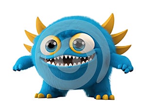 Cute blue furry monster on a transparent background