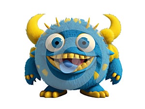 Cute blue furry monster on a transparent background