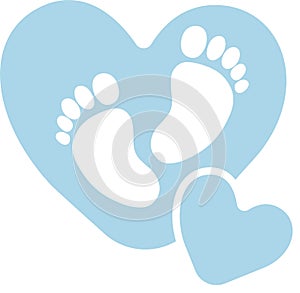 Cute blue heart, footprint, vector illustration