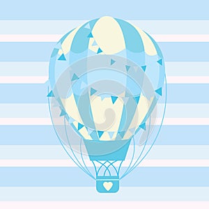 Cute blue hot air balloon vector cartoon suitable for baby nursery wall, and greeting card