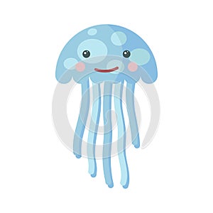Cute blue jellyfish on a white background