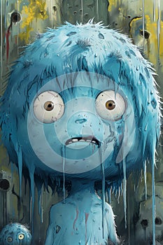 cute blue monster. A cartoon character. Illustration