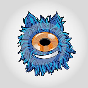 Cute blue monster vector illustration. Happy Halloween. Monster colorful silhouette head face icon. Eyes, tooth fang.