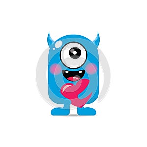 Cute blue monsters design mascot kawaii