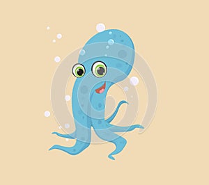 Cute blue octopus cartoon smiling