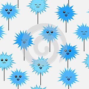 Cute blue pompons on a stick with a face. Different emotions
