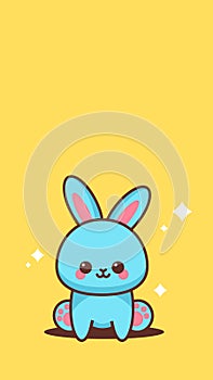 Cute blue rabbit happy easter bunny sticker spring holiday concept vertical greeting card