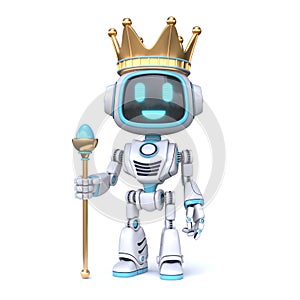 Cute blue robot with crown King robot 3D