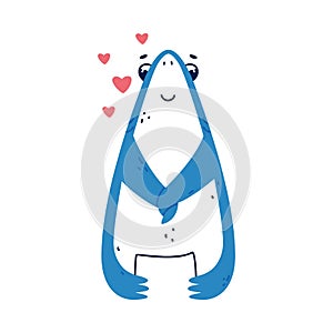 Cute Blue Shark as Sea Animal Feeling in Love Vector Illustration