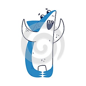 Cute Blue Shark as Sea Animal Laughing Out Loud with Open Toothy Mouth Vector Illustration