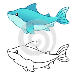 Cute blue shark. coloring page for kids