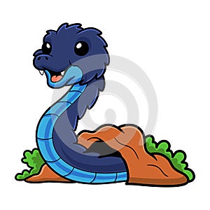 Cute blue spiny bush viper cartoon out from hole