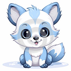 Cute Blue And White Cartoon Fox Digital Painting