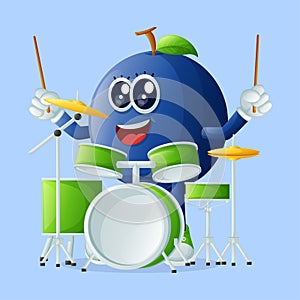 Cute blueberry character playing musical instrument
