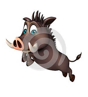 Cute Boar funny cartoon character with jumping