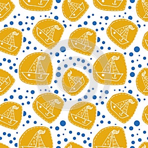 Cute Boat in Patchwork Style Pattern