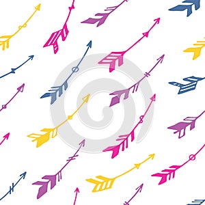 Cute boho arrows vector seamless pattern. Ethnic apache design. Native american motive. Hand drawn