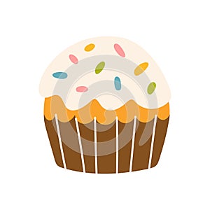 Cute boho cupcake in childish style. Sweet dessert for kids cards, baby shower, invitation, poster. Vector stock