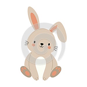 Cute boho little Easter bunny. Cartoon rabbit character for kids cards, baby shower, invitation, poster. Vector stock