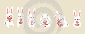 Cute boho little Easter bunny collection. Cartoon rabbit character for kids cards, baby shower, invitation, poster