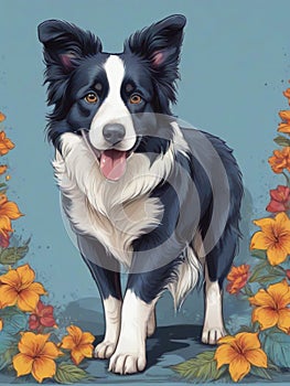 cute border collie dog standing and smiling is sticking out its tongue