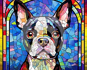 cute Boston Terrier dog has a stned glass mosc effect. photo