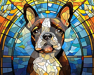 cute Boston Terrier dog has a stned glass mosc effect. photo