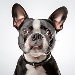 Cute Boston Terrier Portrait On White Background