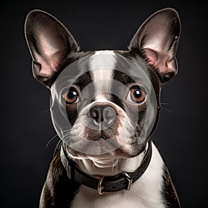 Boston Terrier Dog Studio Portrait On White Background