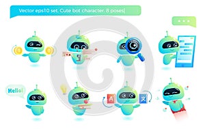 Cute bot character set. Chatbot greets. Online consultation