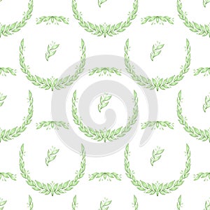 Cute botanical floral seamless pattern background with bouquets of hand drawn rustic green leaves branches, digital