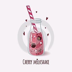 Cute bottle with cherry milkshake