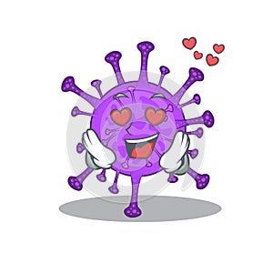 Cute bovine coronavirus cartoon character showing a falling in love face