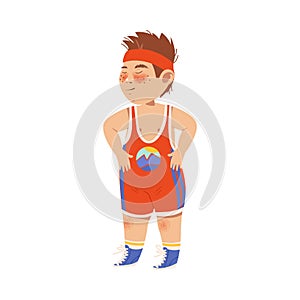 Cute Boy Athlete Standing in Sportswear and Training Shoes Vector Illustration