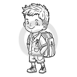 Cute boy with backpack coloring page