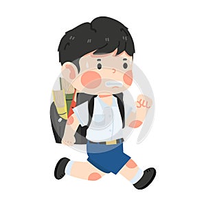 Cute Boy with backpack running to school