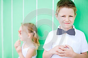 Cute boy with bow tie party accessory