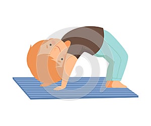 Cute Boy in a Bridge Pose, Adorable Kid Practicing Yoga, Active Healthy Lifestyle Vector Illustration