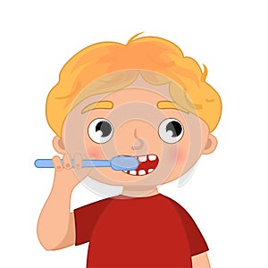 Cute boy brushing her teeth.