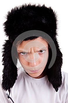 Cute boy with a cap, angry