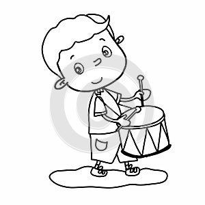 Cute boy cartoon illustration drawing playing drum and speaking drawing illustration white background