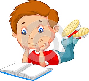 Cute boy cartoon reading book