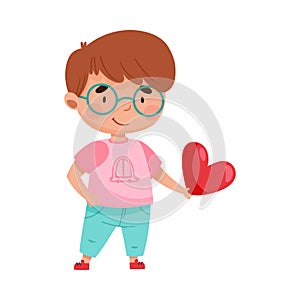 Cute Boy Character Holding Love Heart Vector Illustration