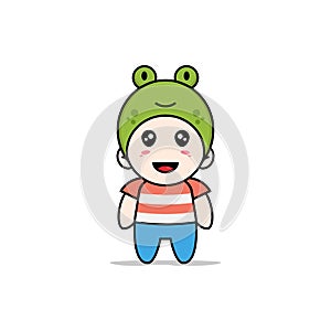 Cute boy character wearing frog costume