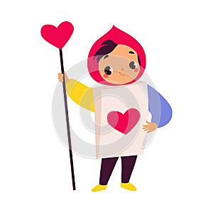 Cute Boy in Costume with Heart Cane as Fairy Tale Character Vector Illustration