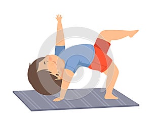 Cute Boy Doing Sports, Adorable Kid Practicing Yoga, Active Healthy Lifestyle Vector Illustration