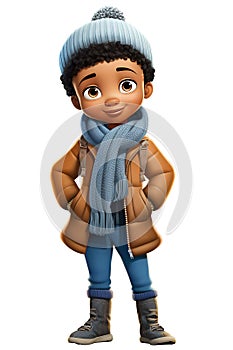 Cute Boy Dressed in Winter Clothes Happy Cartoon Character